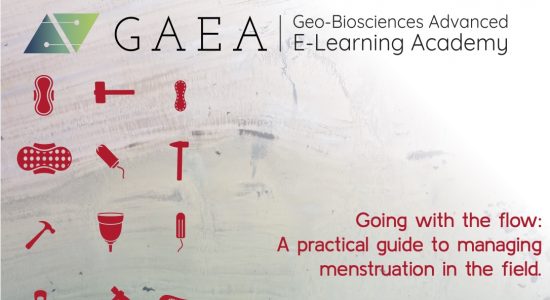 Graphic of period products. At the bottom it says 'Going with the flow: A practical guide to managing mesntruation in the field'